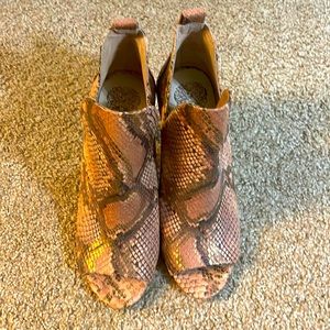 Vince Camuto snake skin open toe booties